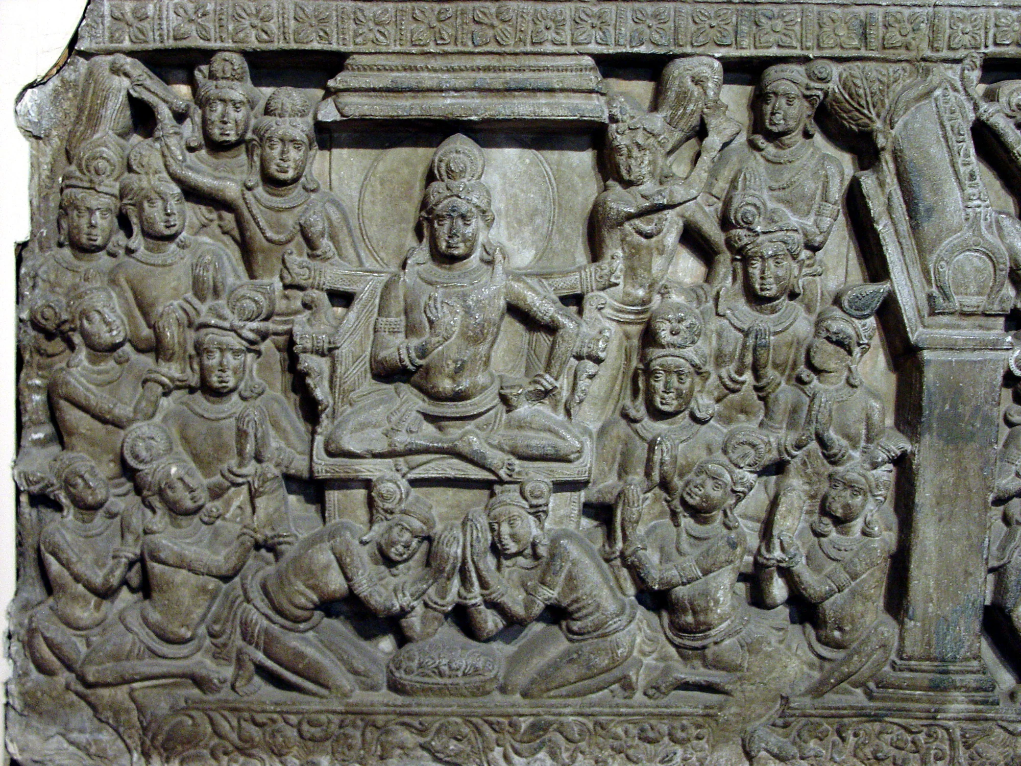 Buddha preaching in Tushita Heaven, limestone relief from Amaravati