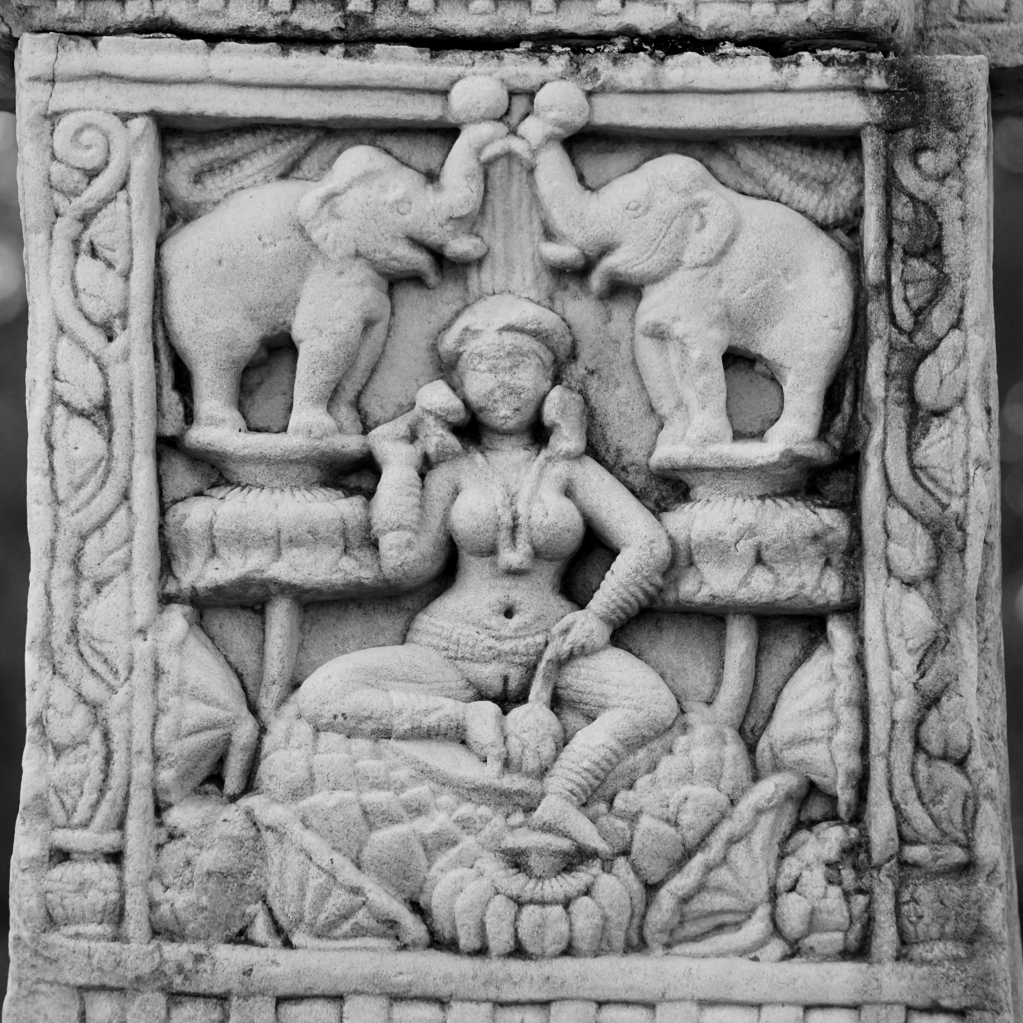 Goddess Lakshmi being bathed by elephants
