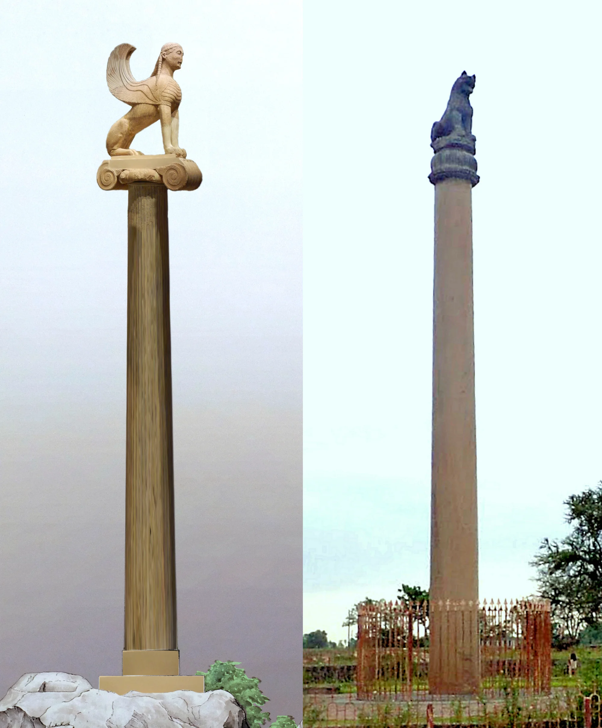 Comparison of Greek Sphinx column and Ashoka Pillar