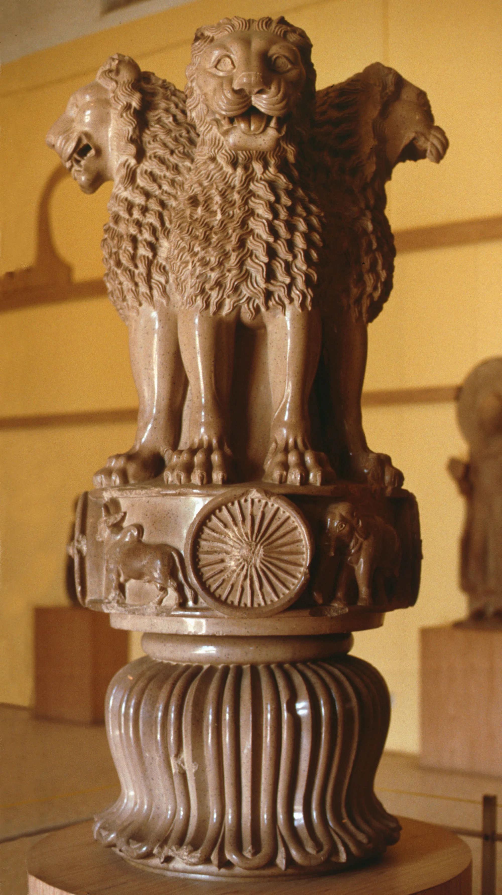 The Lion Capital on display in museum setting