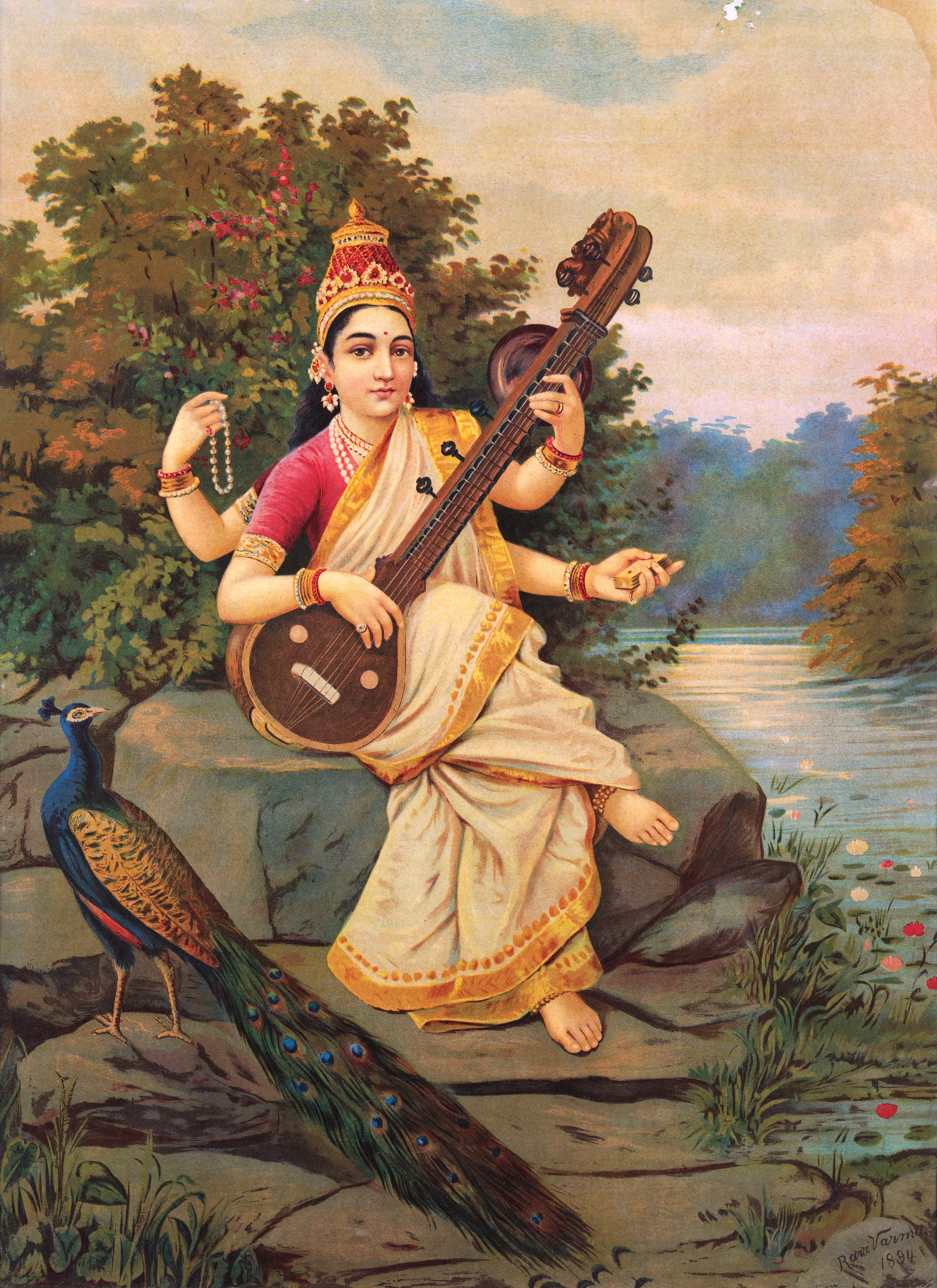 Goddess Saraswati painting by Raja Ravi Varma