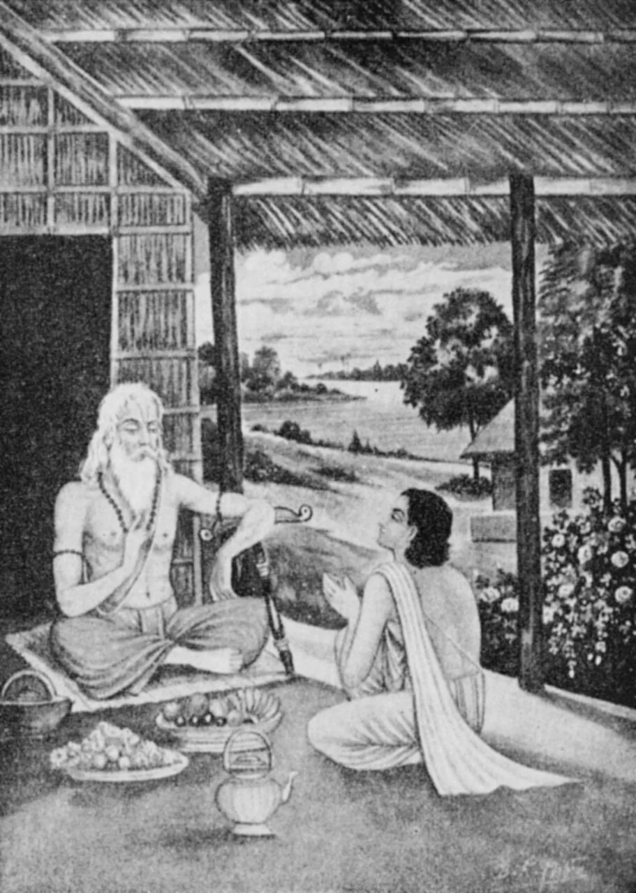 Traditional illustration of guru teaching disciple