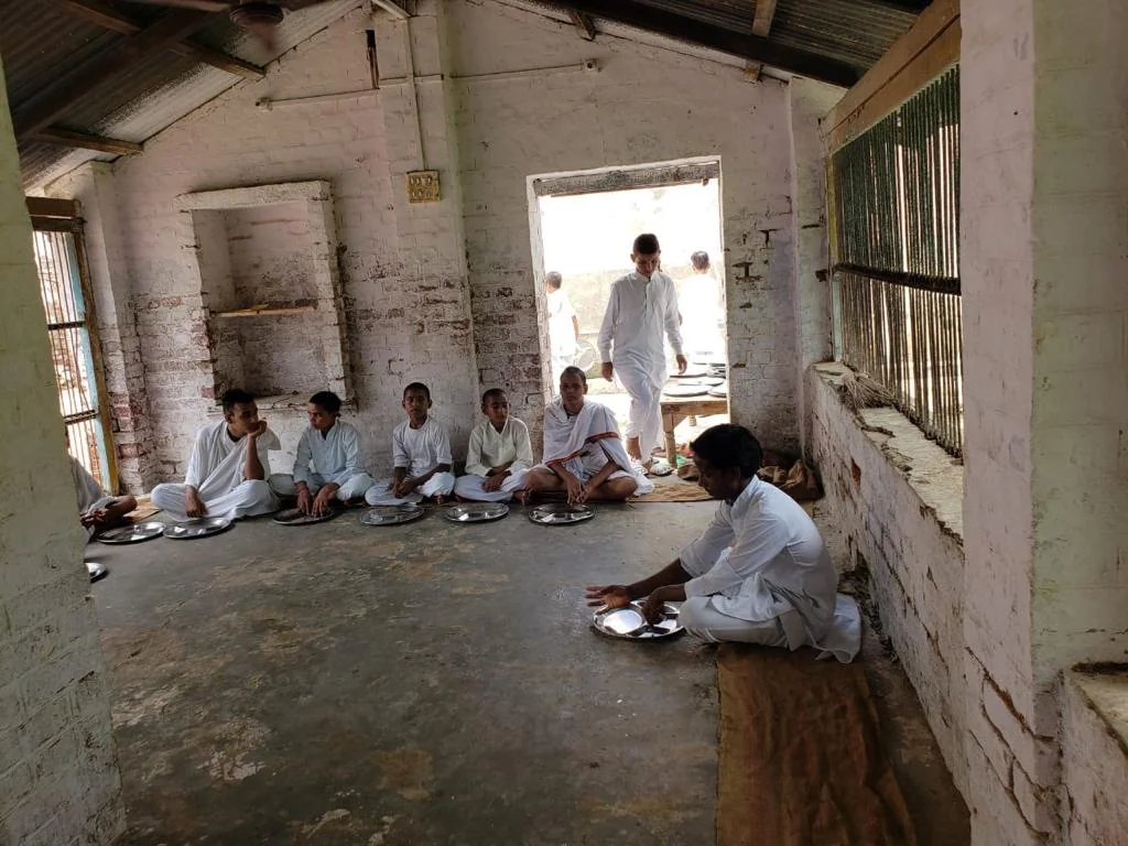 Communal dining hall at a modern gurukula