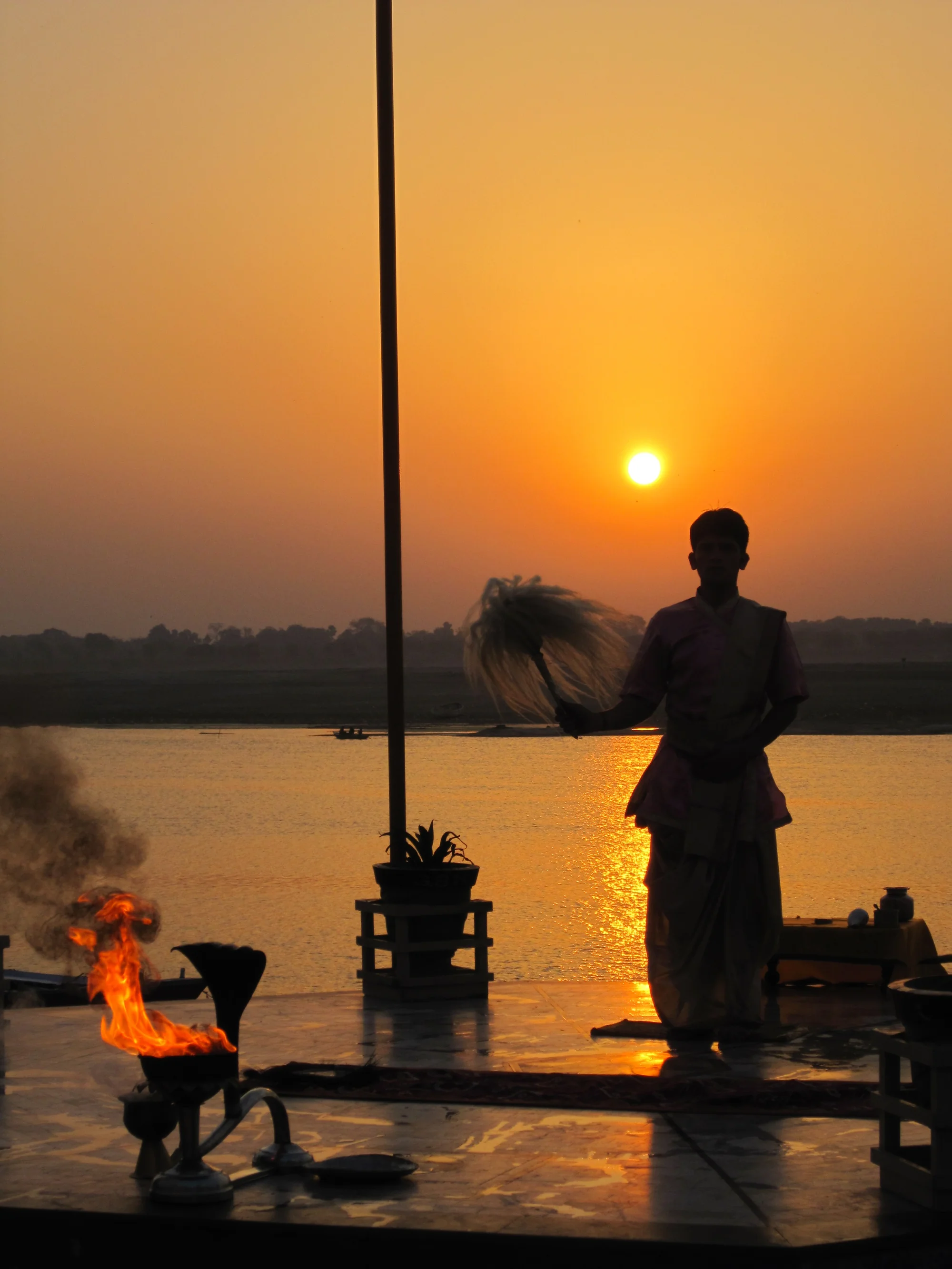 Morning aarti ceremony at sunrise in Varanasi