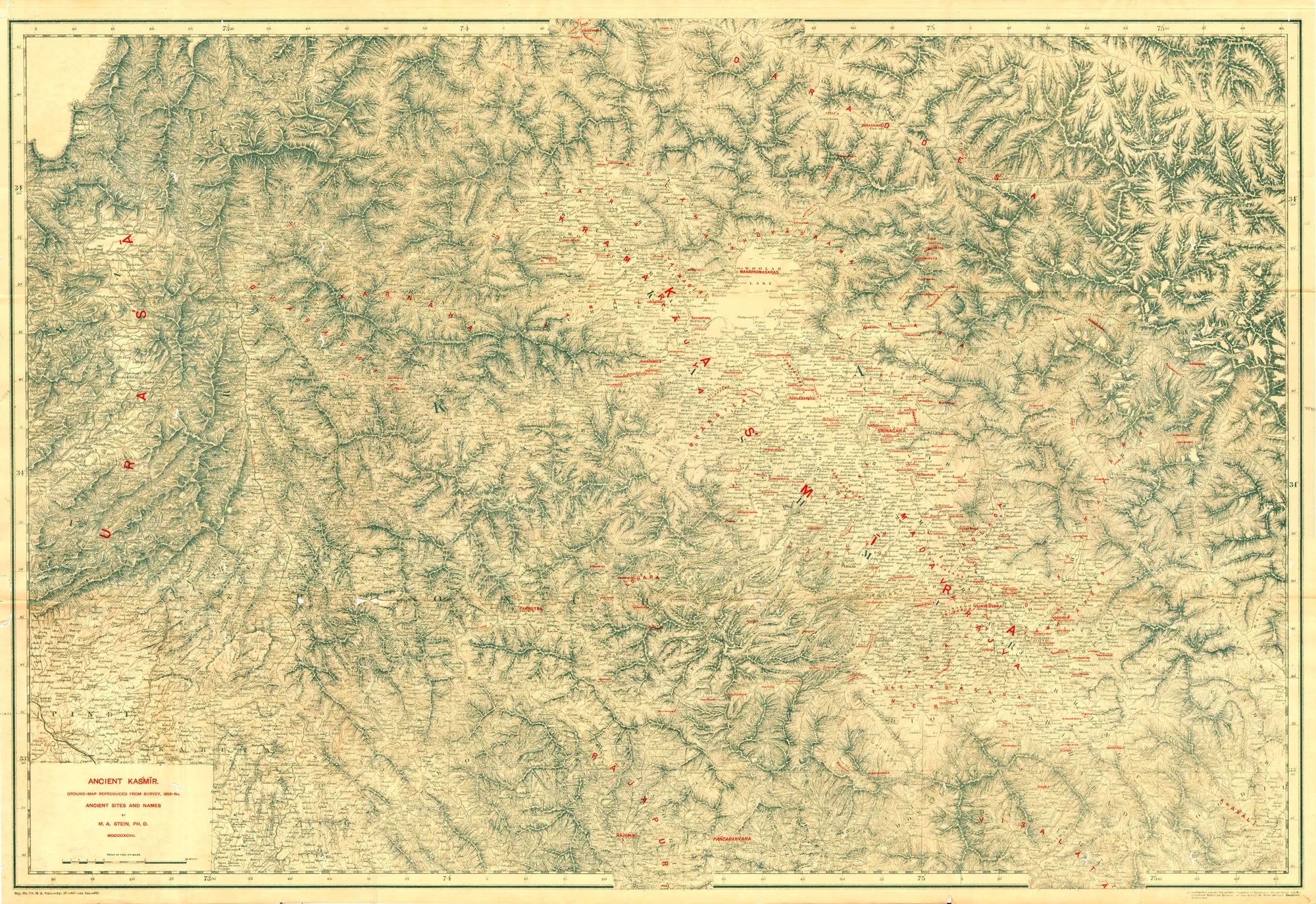 Historical map of Kashmir from Stein's translation