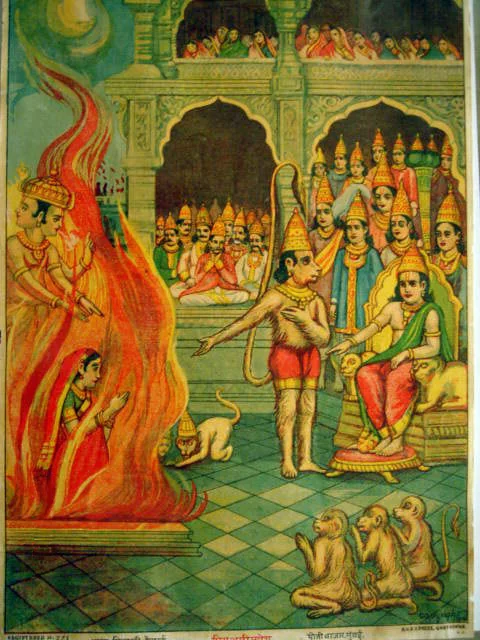 Early 20th century bazaar art print depicting scenes from Indian epics