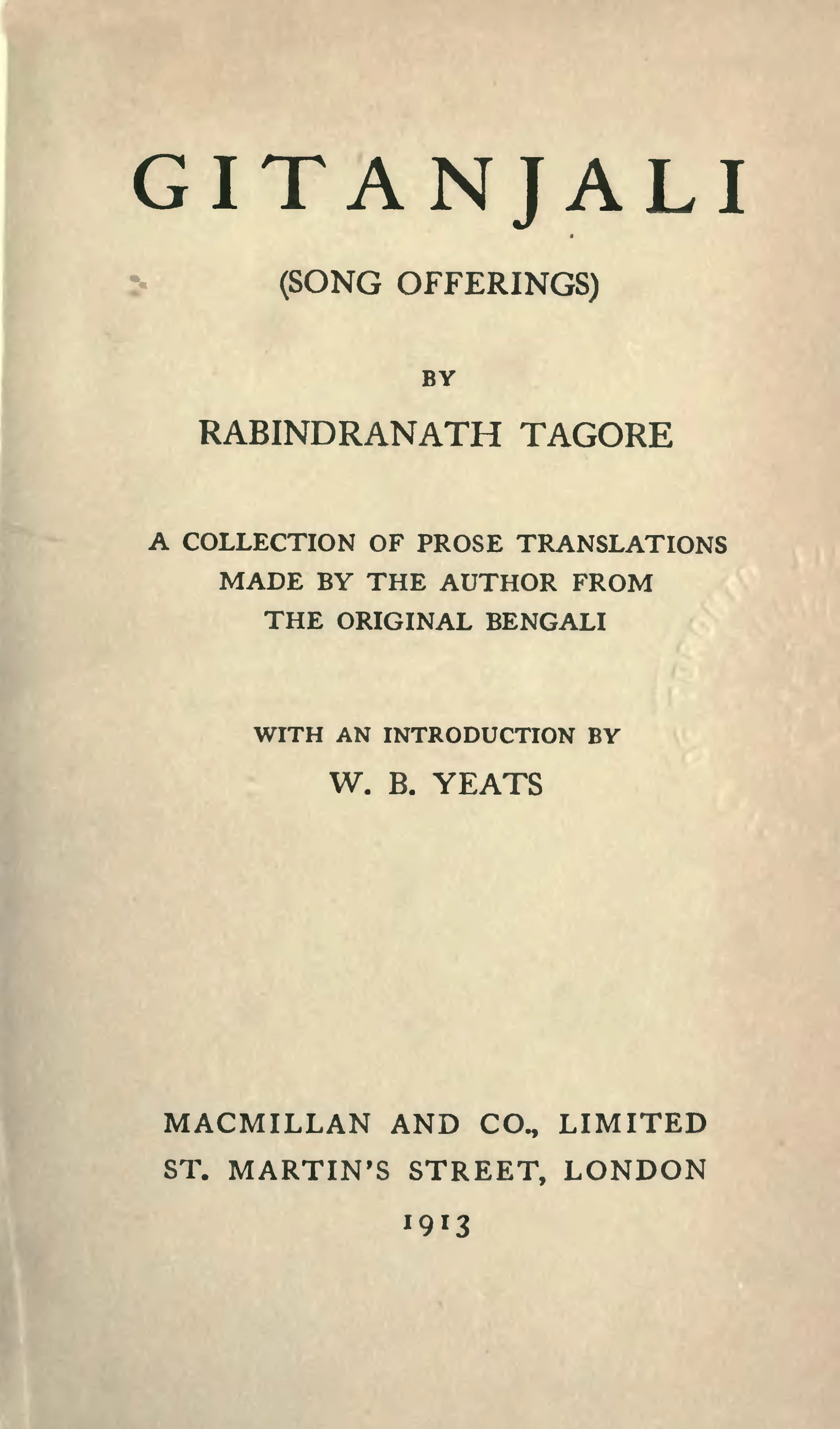 Original title page of Gitanjali