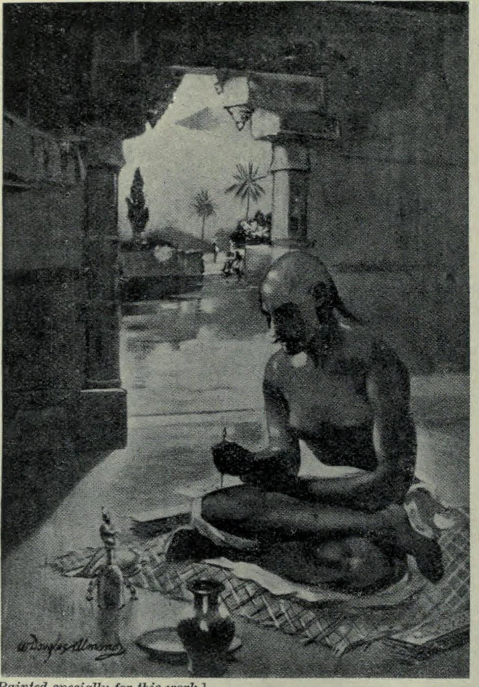 Artistic depiction of Kalidasa composing the cloud messenger poem