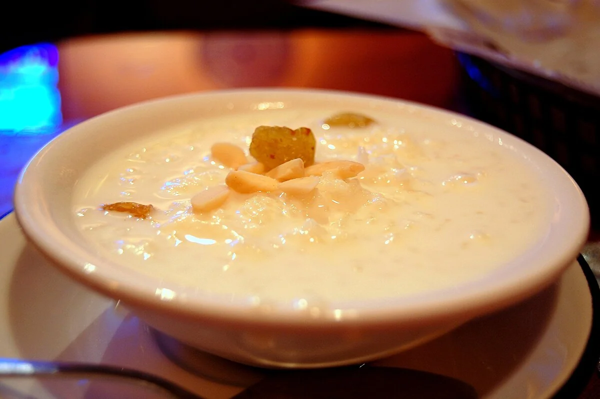 Bowl of creamy kheer with visible rice grains
