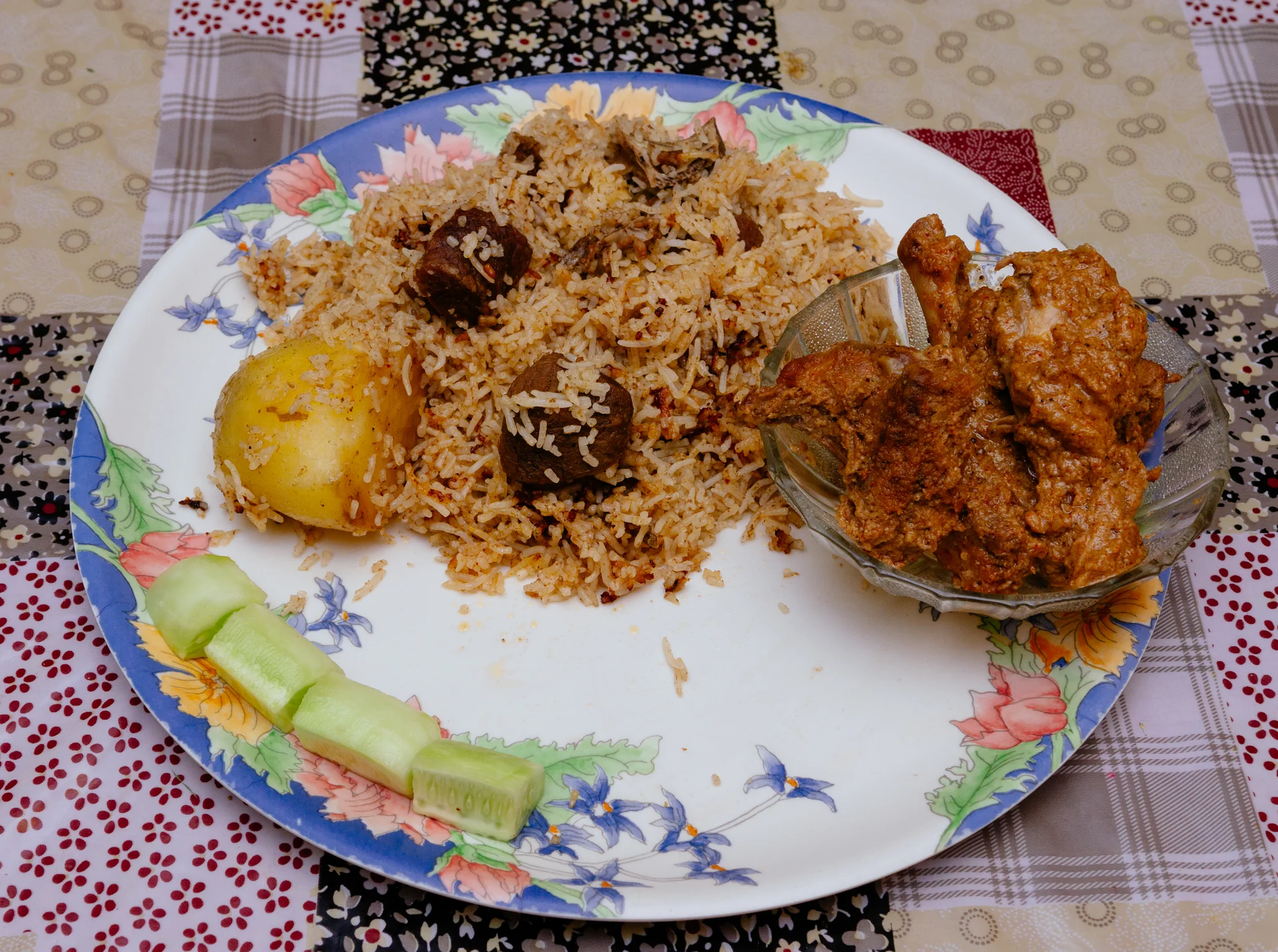 Bengali-style mutton biryani with chicken kassa