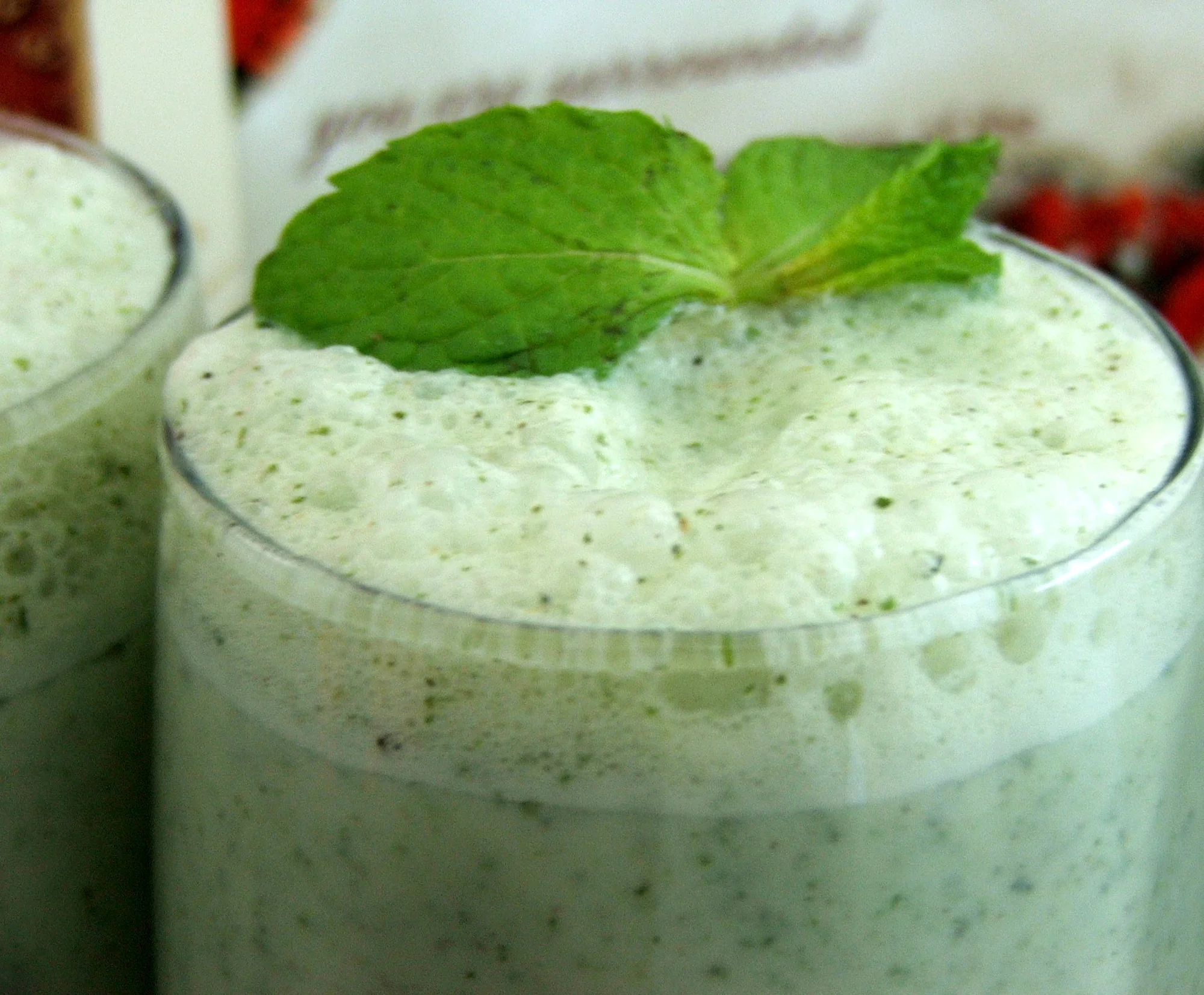Fresh mint lassi garnished with mint leaves