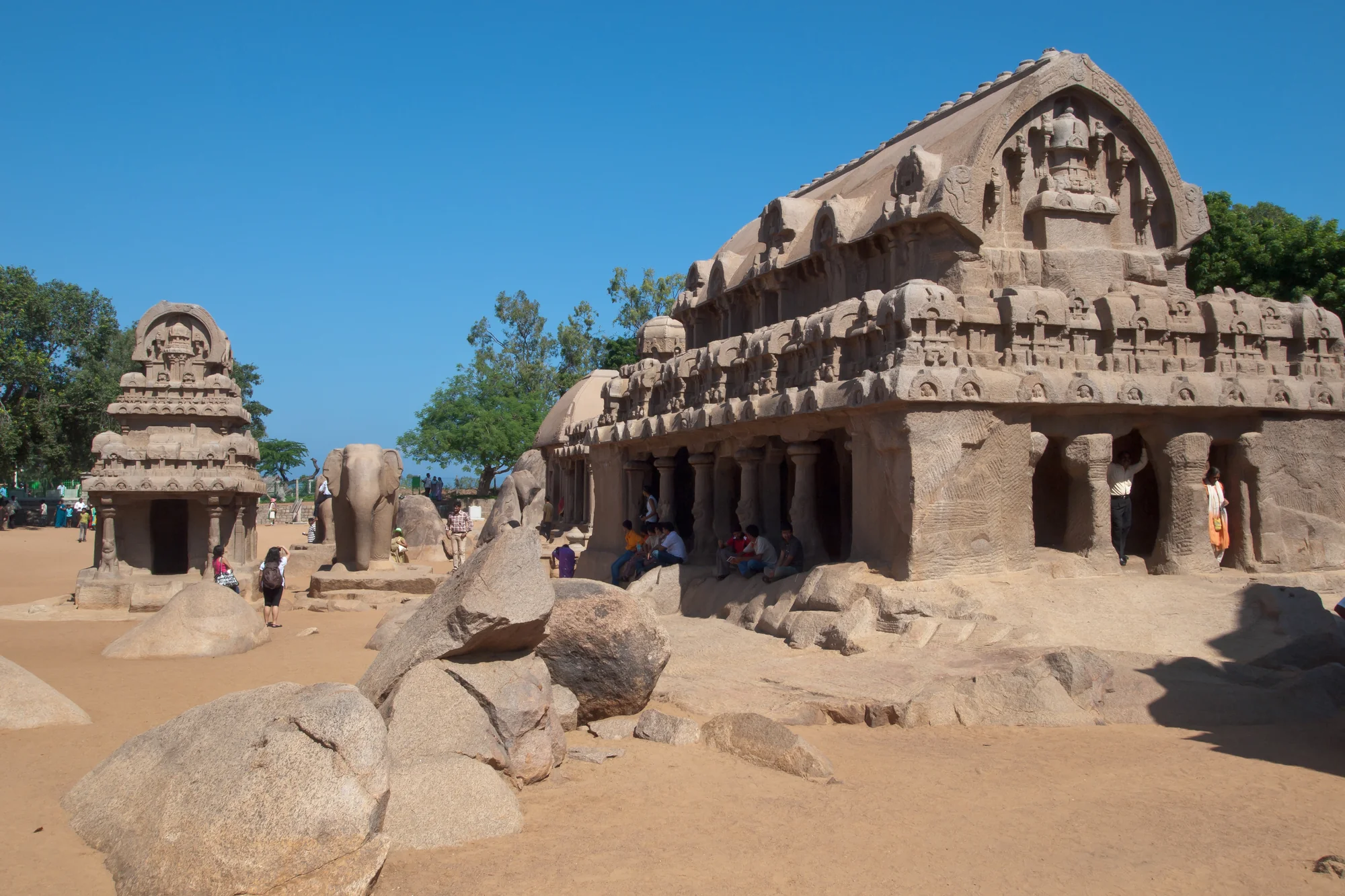 Pancha Rathas monolithic temples at Mahabalipuram