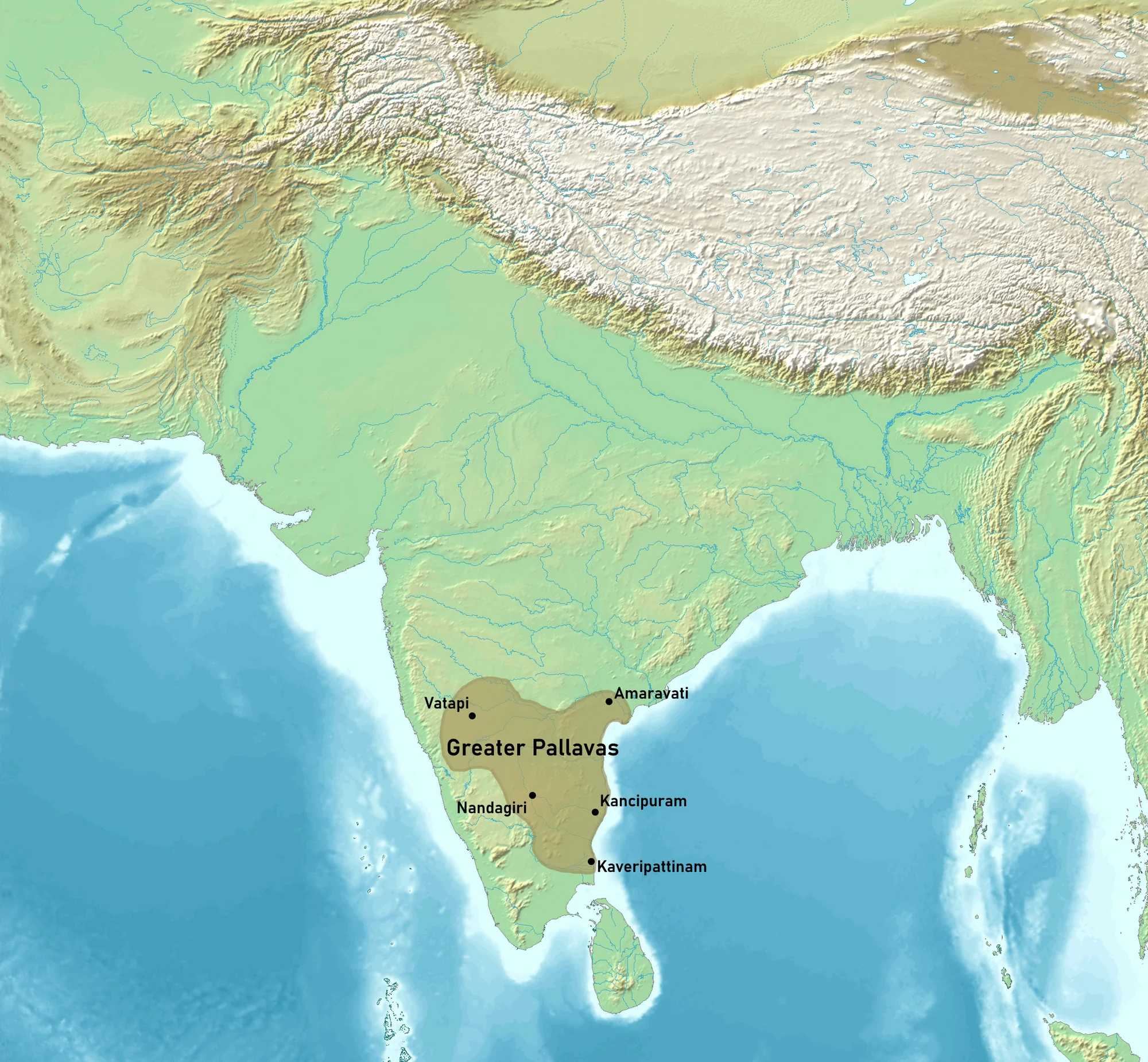 Map showing greater Pallava territory at peak extent