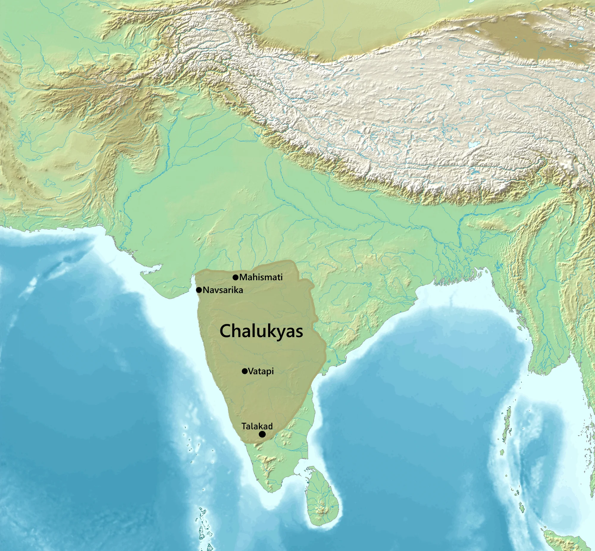 Detailed map of Chalukya territories and neighboring kingdoms