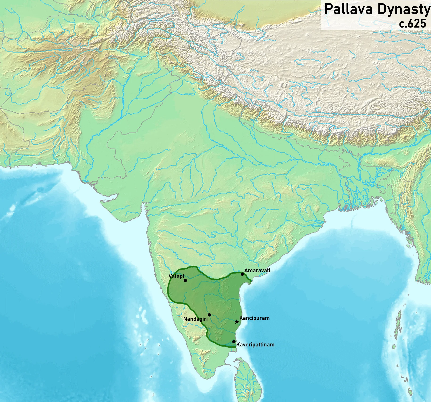 Detailed map of Pallava dynasty territory
