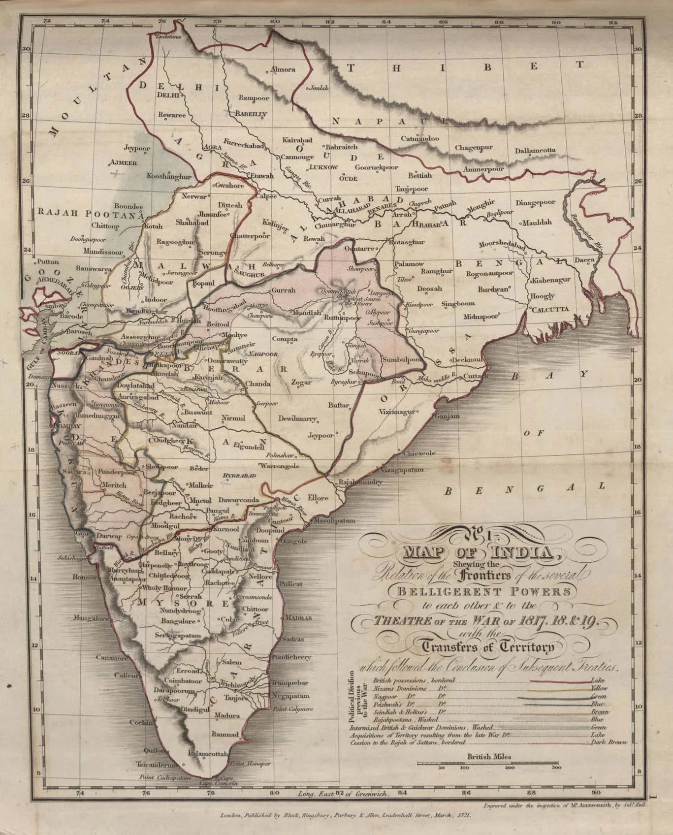 Historical map showing the theatre of operations during the Maratha War of 1817-19