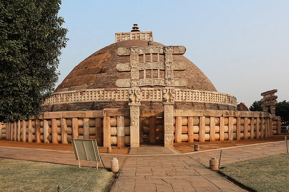 Panoramic view of Stupa 1 showing the complete structure with gateway