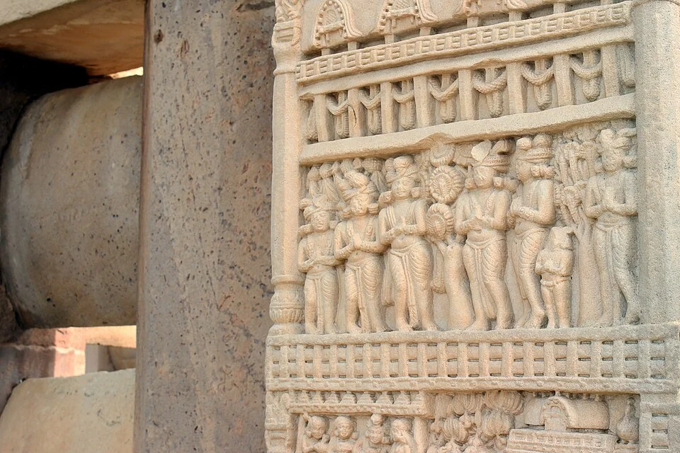 Gallery walkway around the base of Sanchi Stupa