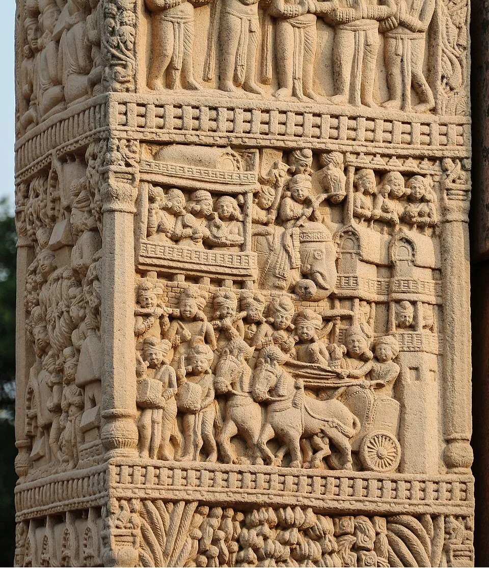 Intricately carved northern gateway (torana) of Sanchi Stupa