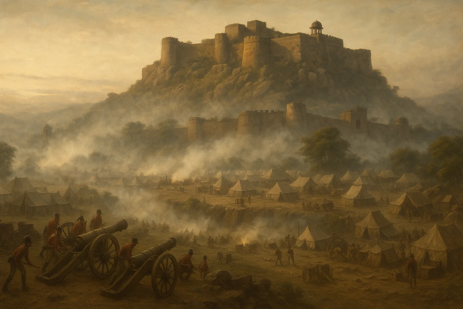 Jhansi fort surrounded by British siege encampments