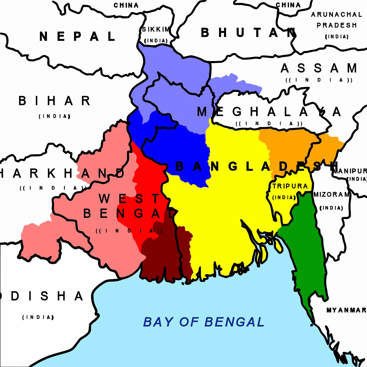 Political map showing Bengali dialect regions
