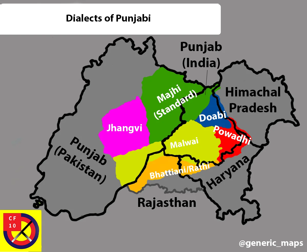 Map of Punjabi dialects