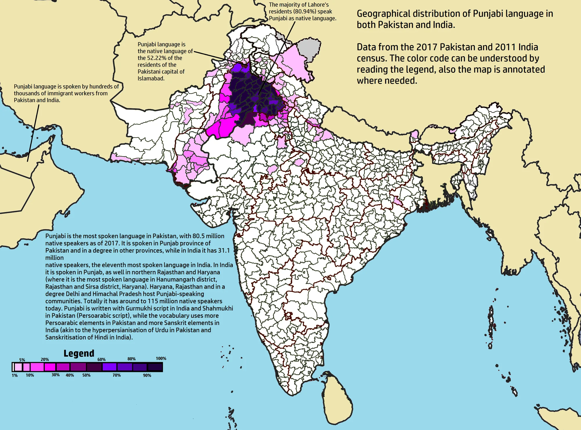 Geographical distribution map of Punjabi language