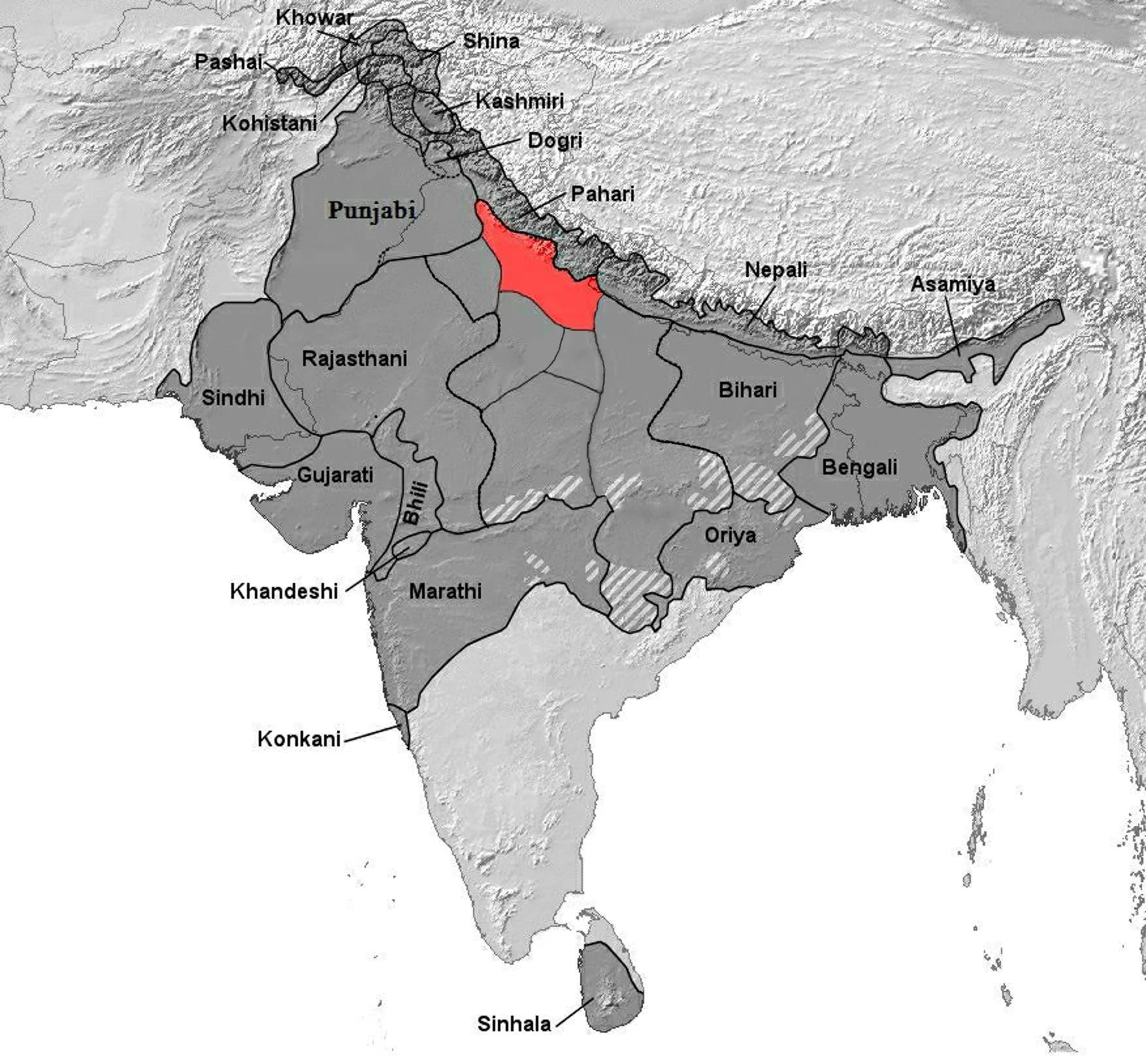 Map showing distribution of Hindi native speakers across India