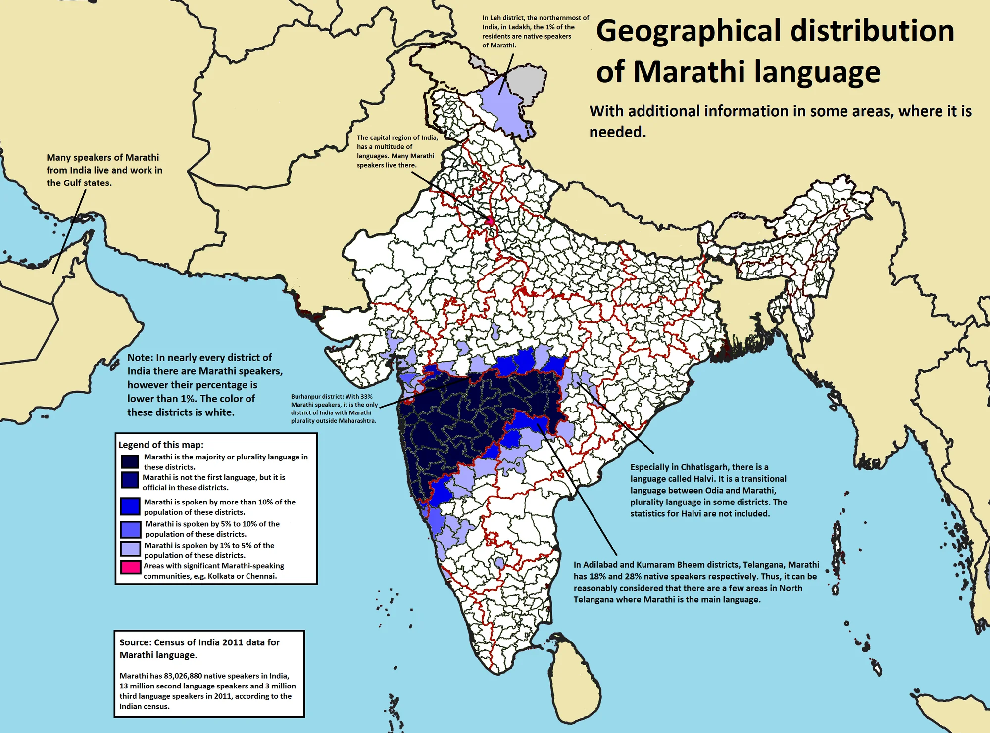 Geographic distribution map of Marathi speakers