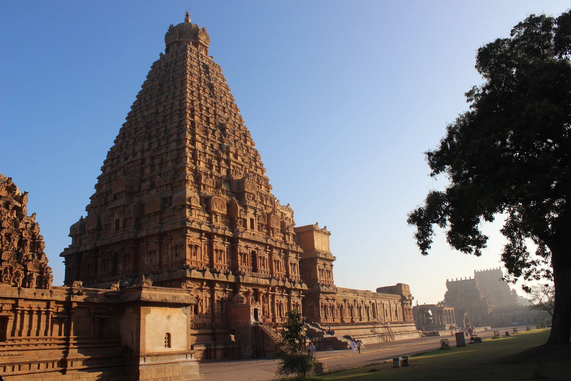 Brihadisvara Temple at sunrise showing the magnificent vimana tower