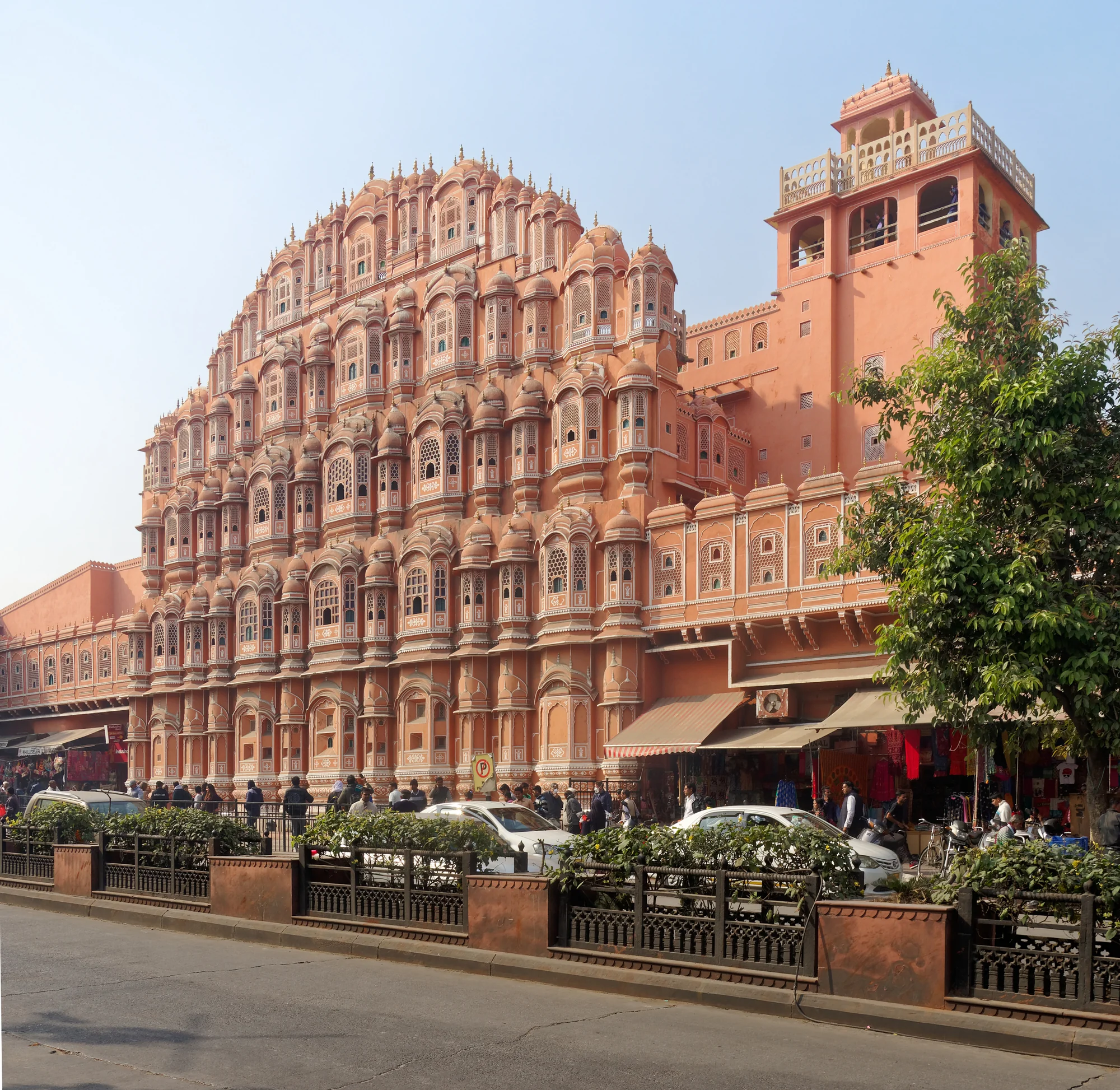 Hawa Mahal photographed during daytime showing the pink sandstone in natural light
