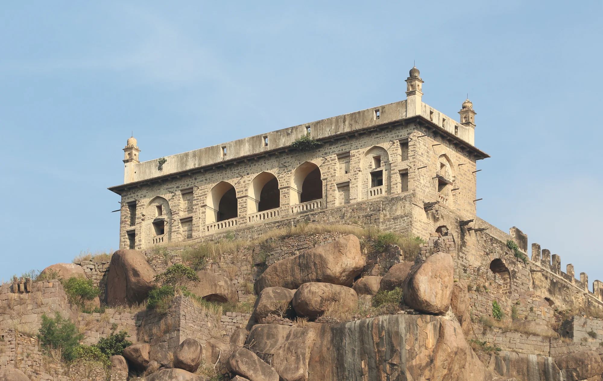 The Baradari pavilion with twelve arched openings at Golconda Fort