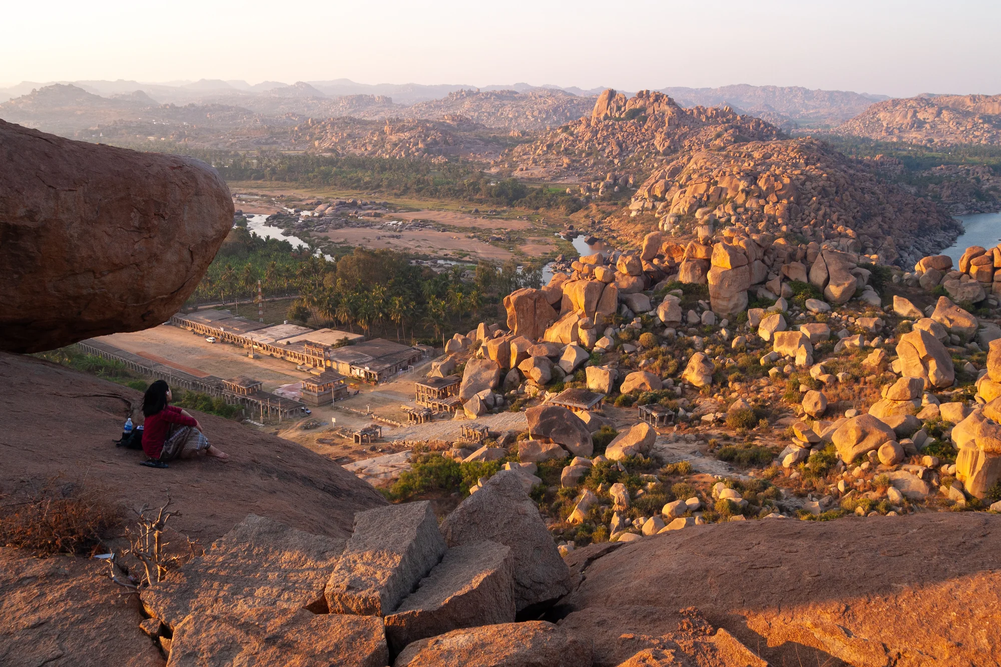 Dramatic rocky landscape of Hampi with massive granite boulders scattered across Matanga Hill