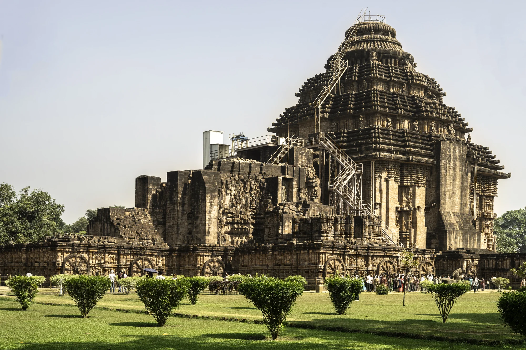 Konark Sun Temple showing the massive stone chariot structure with intricate carvings