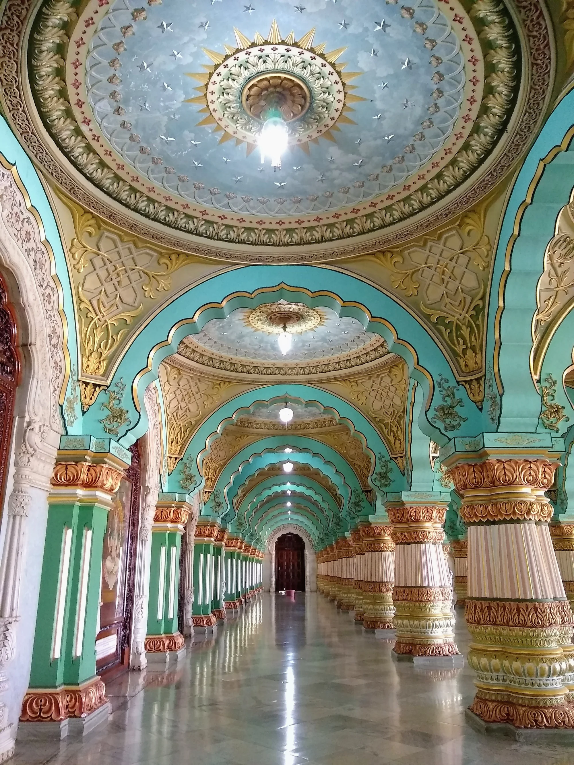 Front view of illuminated Mysore Palace