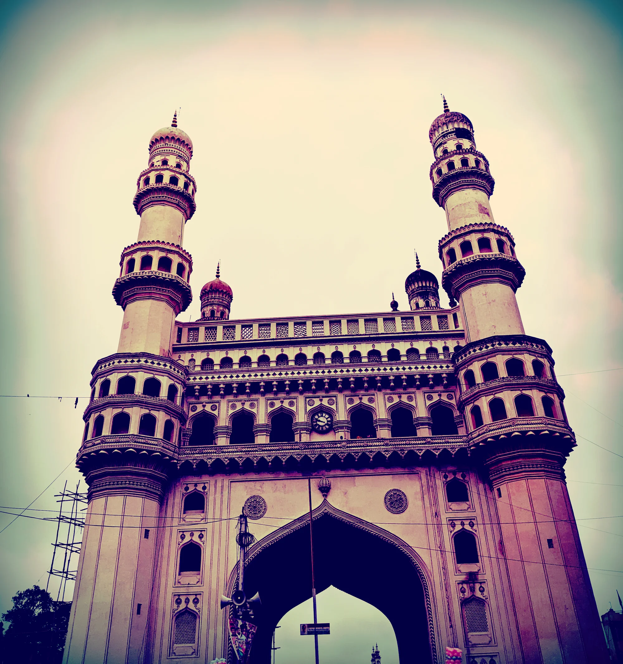 The magnificent Charminar monument with its four towering minarets and Indo-Islamic architecture