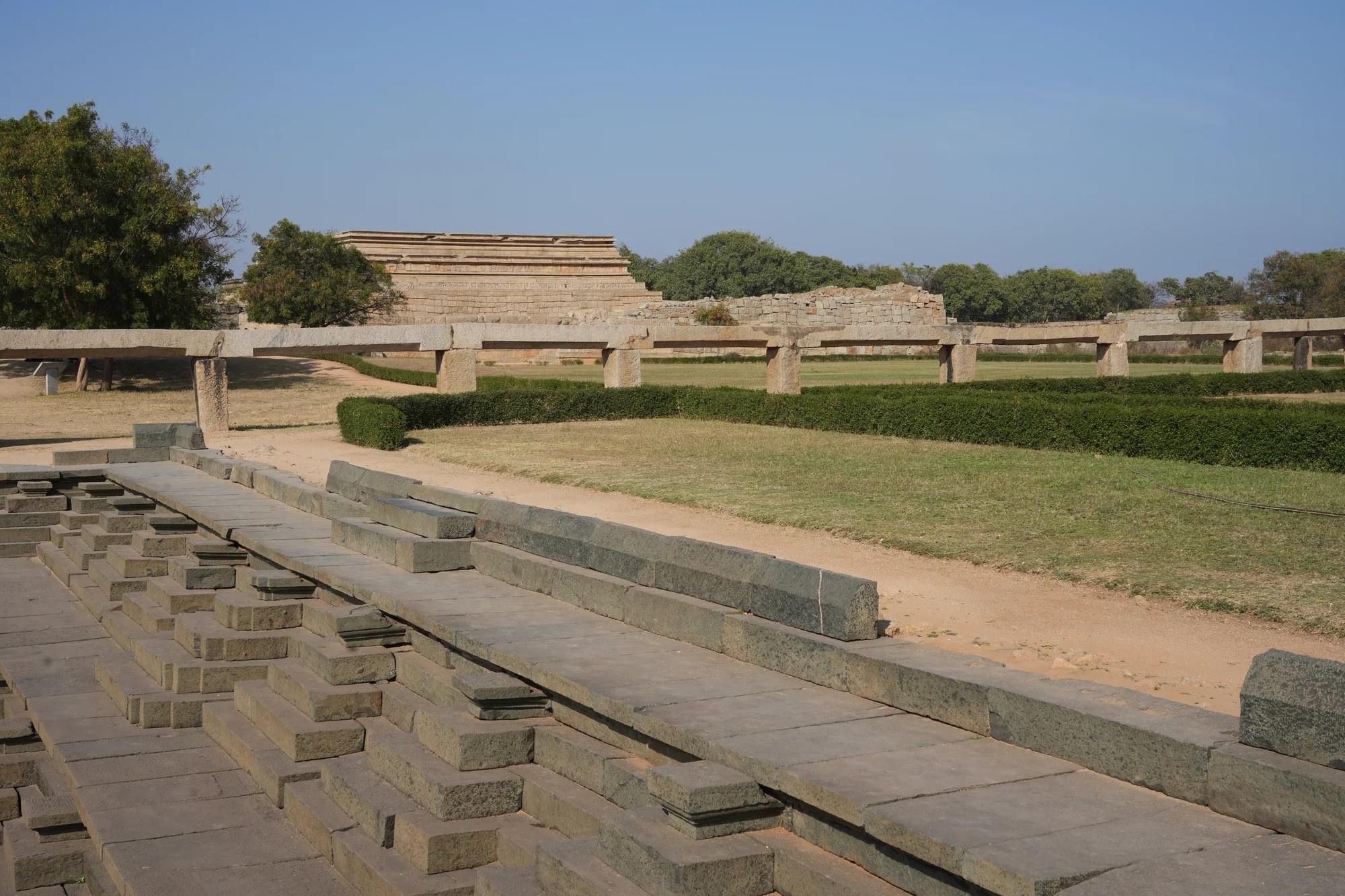 Royal throne platform with aqueduct channels in the King's Palace complex at Hampi