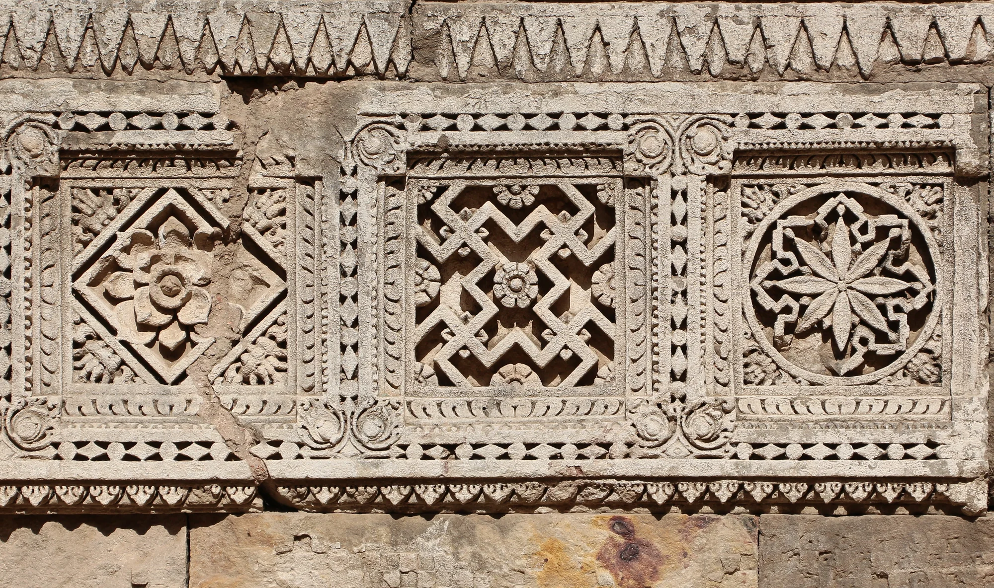 View of the stepped levels leading down to the water