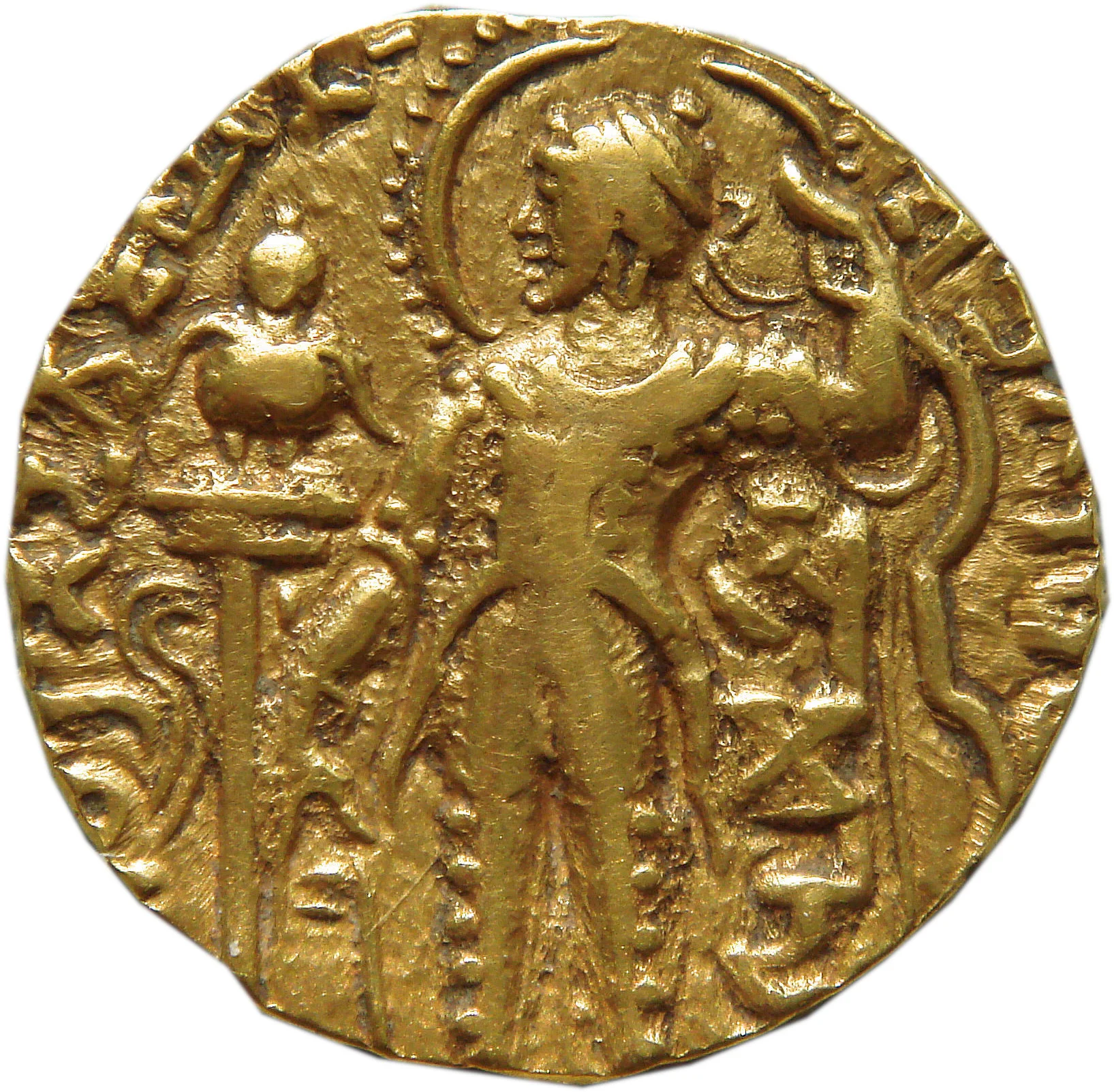 Gold coin of Samudragupta showing him as a warrior