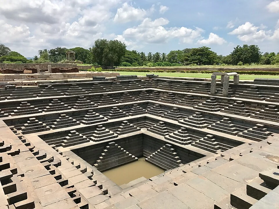 15th century aqueduct and Pushkarani step well at Hampi