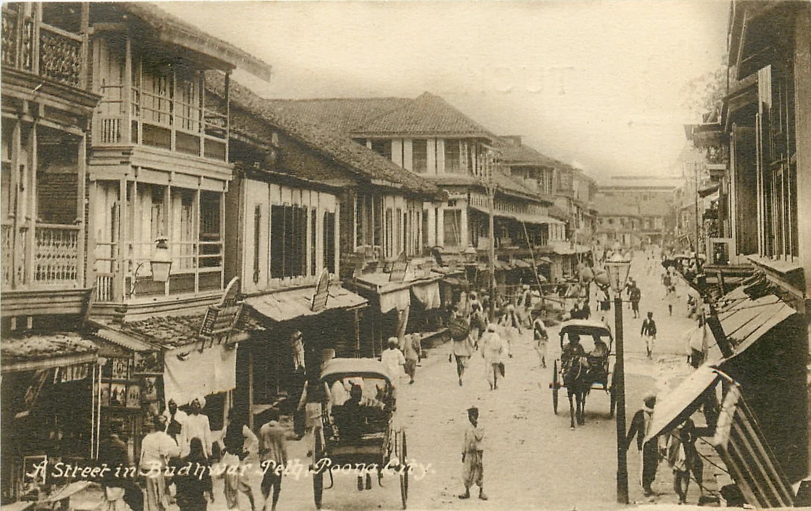 Historical street view of Budhwar Peth in colonial-era Poona
