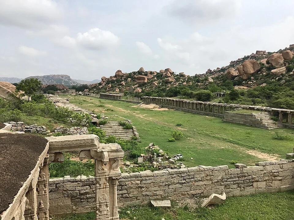Achyutaraya Temple complex with ancient market ruins at Hampi