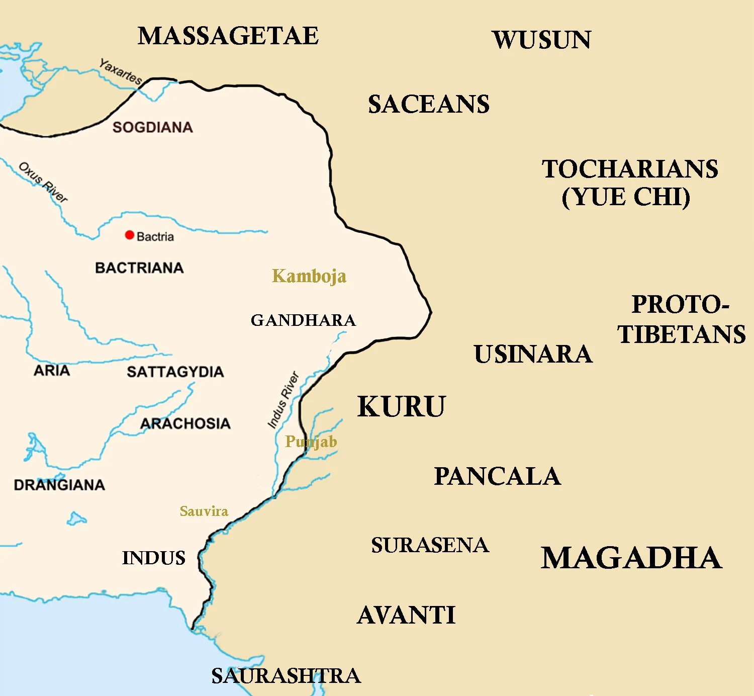 Map of the eastern border of the Achaemenid Empire including Taxila region