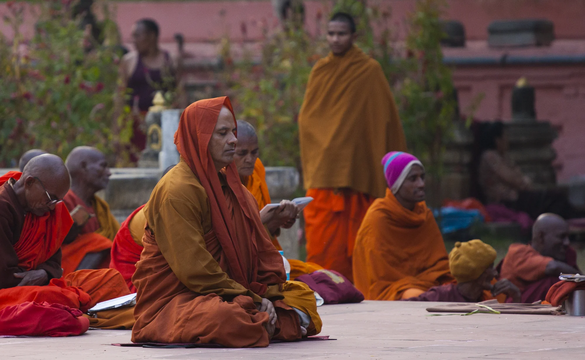 Buddhist monk meditating at Bodh Gaya