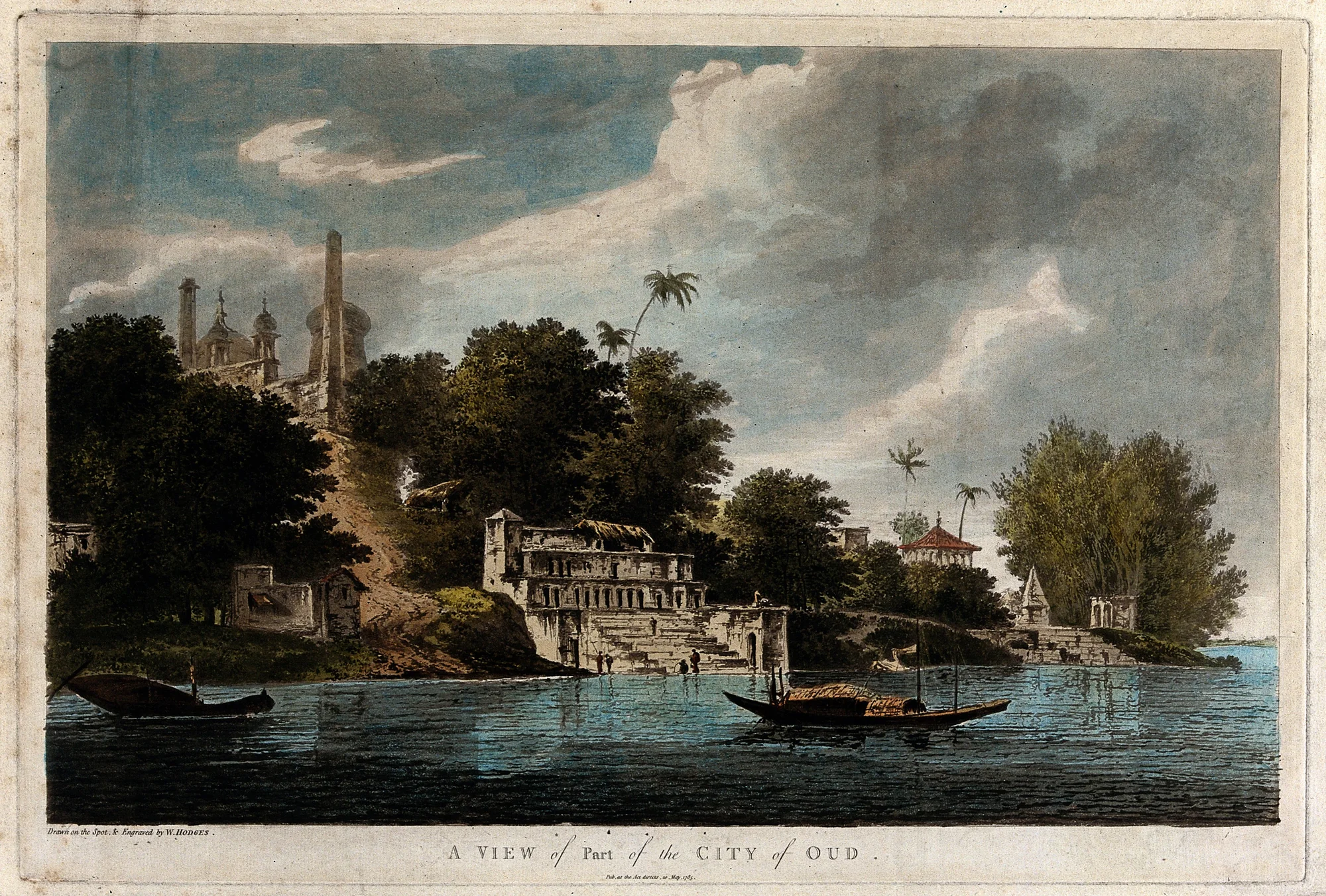 Historical painting of Ayodhya viewed from the river