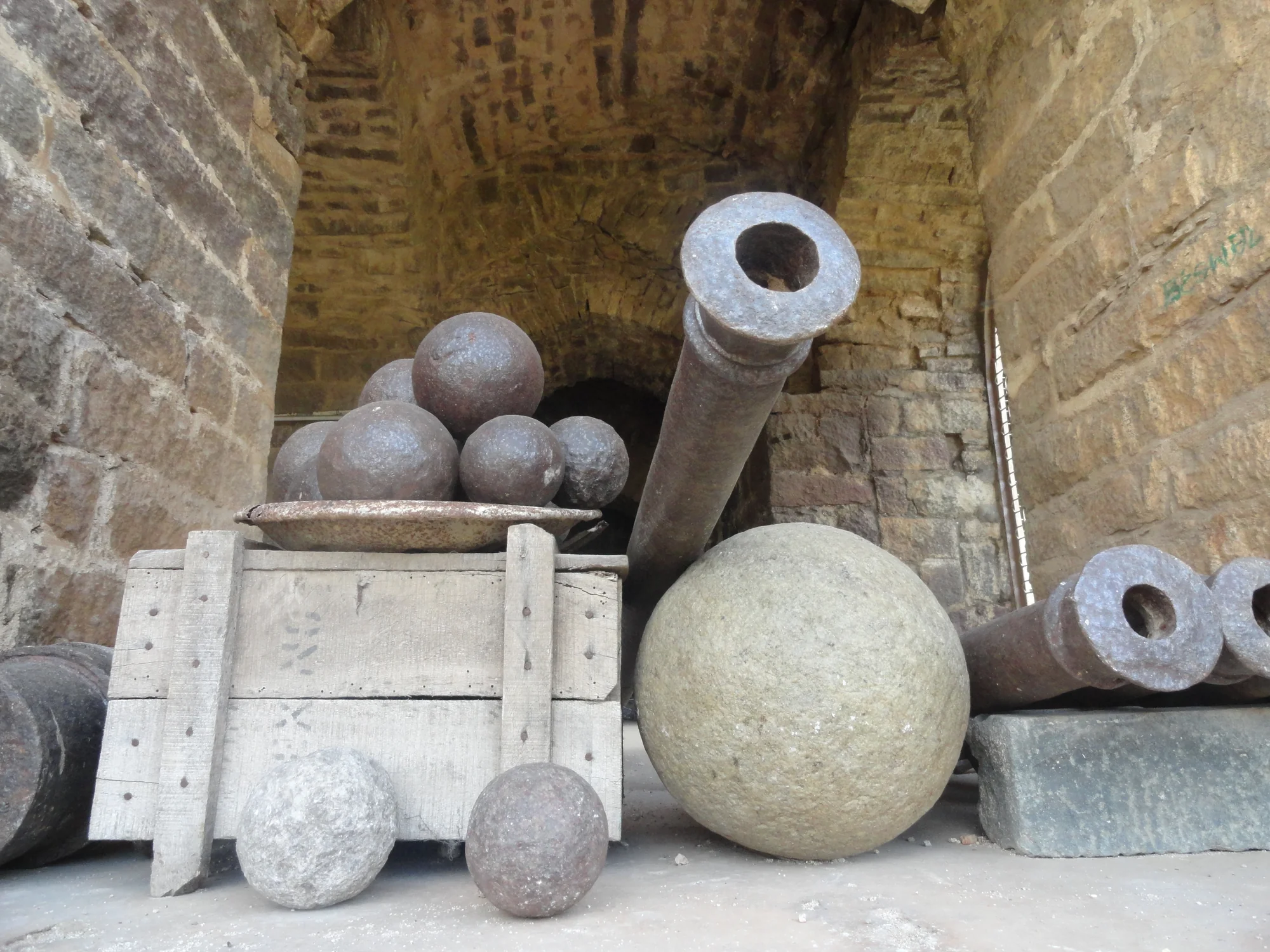 Historic cannon positioned at Golconda Fort