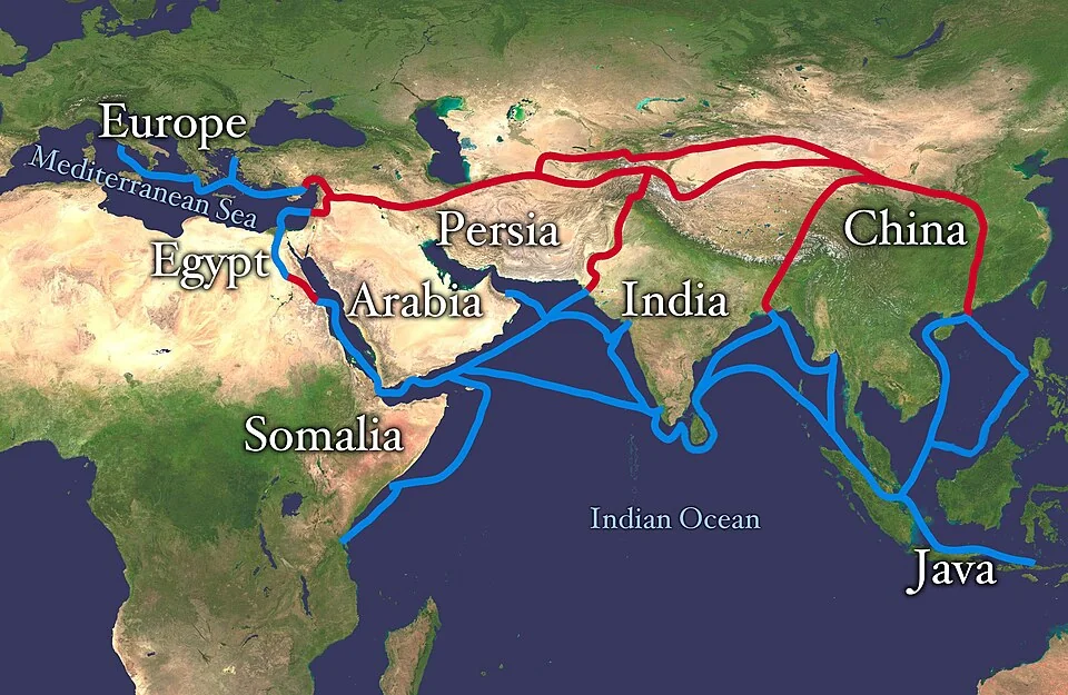 Map of Silk Route showing overland trade connections