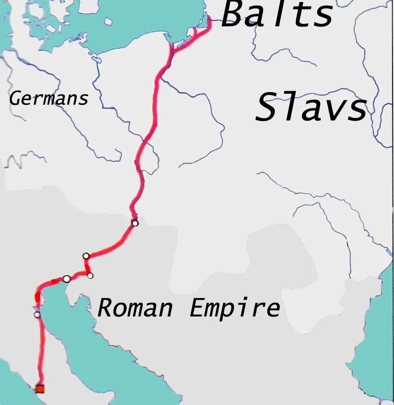 Map of the Baltic Amber Road routes
