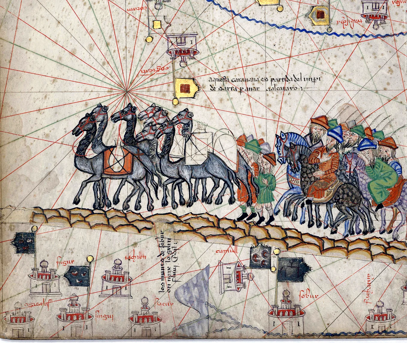 Medieval caravan on the Silk Road from Catalan Atlas