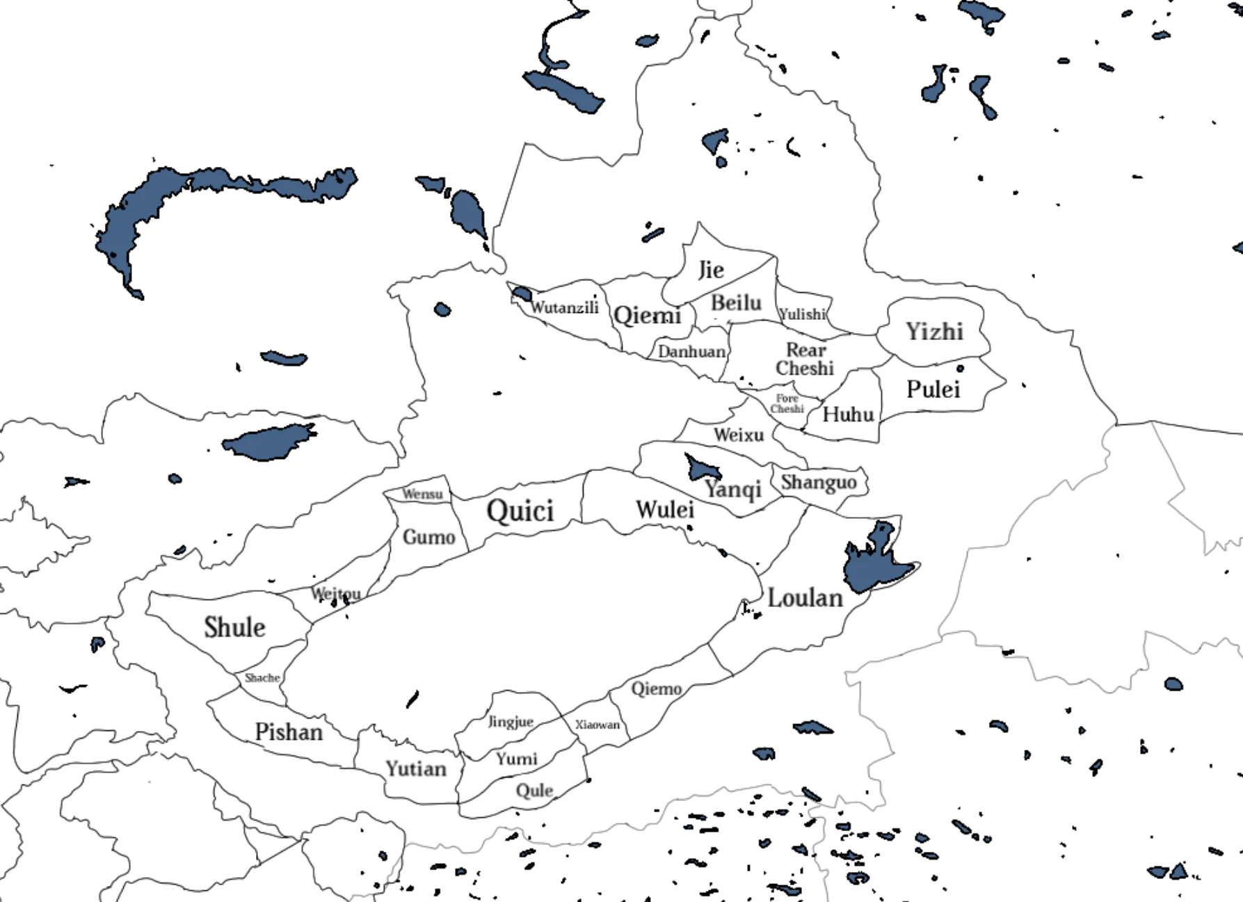 Map of Silk Road city-states in Xinjiang
